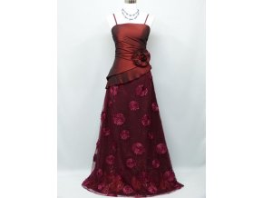 Červené bordó dlouhé společenské šaty s krajkou na ples C3019a