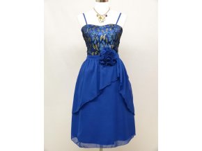 Modré krátké společenské šaty koktejlky na ples s krajkou C3613a