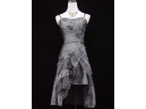 Šedé stříbrné krátké taneční společenské šaty po kolena na ples A7590a