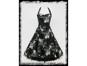 Černobílé květinové společenské krátké šaty po kolena do tanečních za krk DR0401