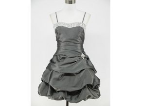 Šedé stříbrné krátké společenské šaty s nabíranou sukní DR0249a