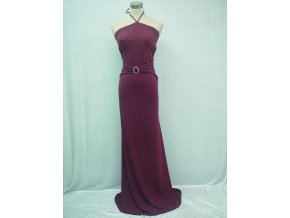 Fialové elastické dlouhé sexy společenské šaty za krk A4158a