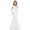 Bílé dlouhé úzké svatební šaty krajkové (2)