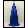 Modré dlouhé plesové šaty za krk s kamínky pod prsy i pro těhotné DR1435e