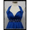 Modré dlouhé plesové šaty za krk s kamínky pod prsy i pro těhotné DR1435a