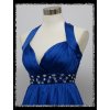 Modré dlouhé plesové šaty za krk s kamínky pod prsy i pro těhotné DR1435c