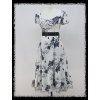 Černobílé krátké společenské šaty s květinovým potiskem s rukávkem na ples DR0747c