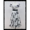 Černobílé krátké společenské šaty s květinovým potiskem s rukávkem na ples DR0747a