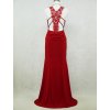 Červené dlouhé sexy elastické šaty s krajkovými zády na ples DR0085d