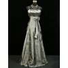 Šedé stříbrné dlouhé společenské šaty s vyšívanou sukní na ples B3982a