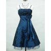Modré krátké společenské šaty po kolena na ramínka s mašlí B4280a