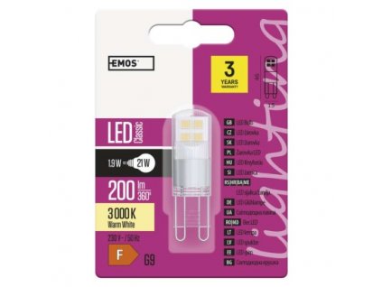 LED žárovka - Classic JC F - 1,9W, 200lm, G9, teplá bílá (WW) - Emos (ZQ9524)