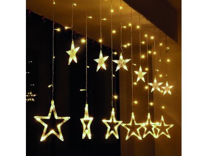 LED venkovní vánoční závěs - hvězdy - šíře 3m, 123xLED, IP44, 3xAA, teplá bílá - Solight (1V227-4)