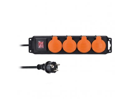 Prodlužovací přívod - 3m, 3x1,0mm, 4 zásuvky, gumový kabel, vypínač, venkovní, IP44 - Solight (PP332)
