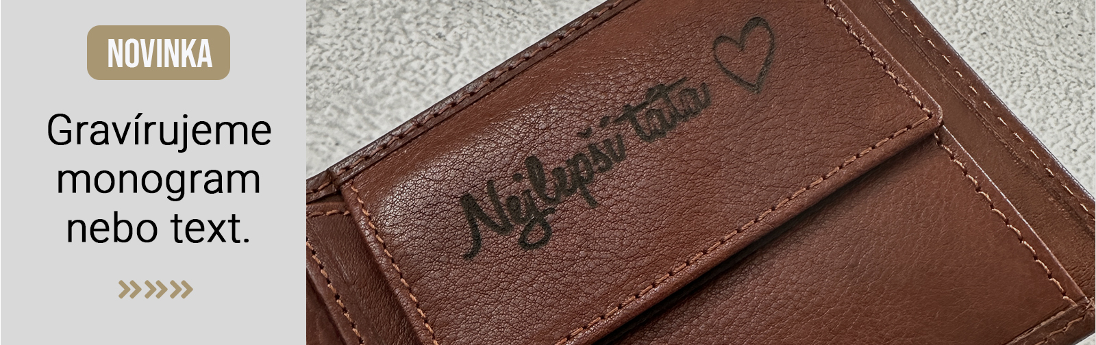 Gravírování do kůže - monogram nebo text