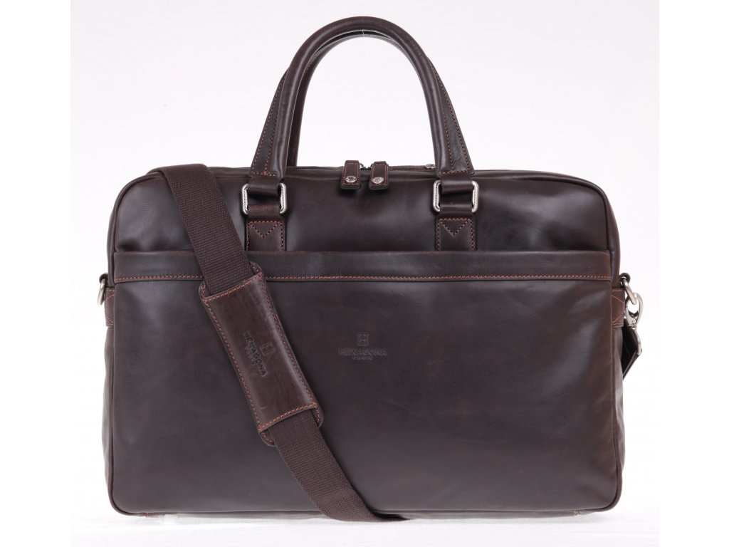 Manažerská business kožená taška Hexagona 154835 tmavě hnědá s odepínatelným popruhem přes rameno