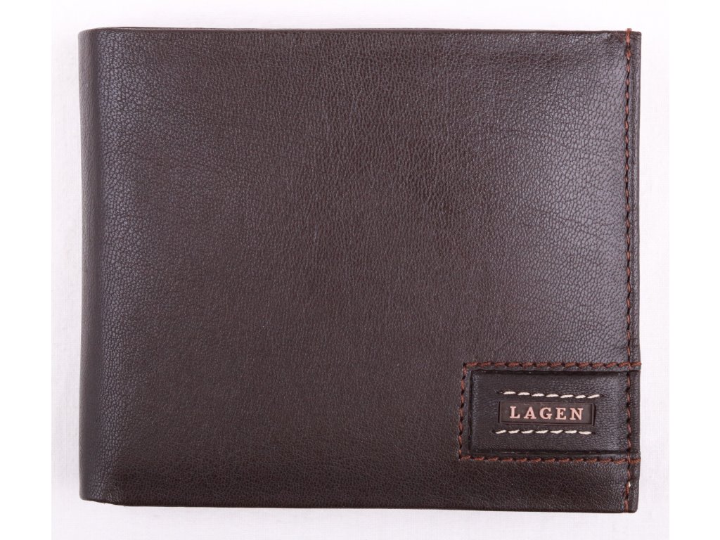 Pánská kožená peněženka Lagen LG1126 hnědá s béžovým štepováním