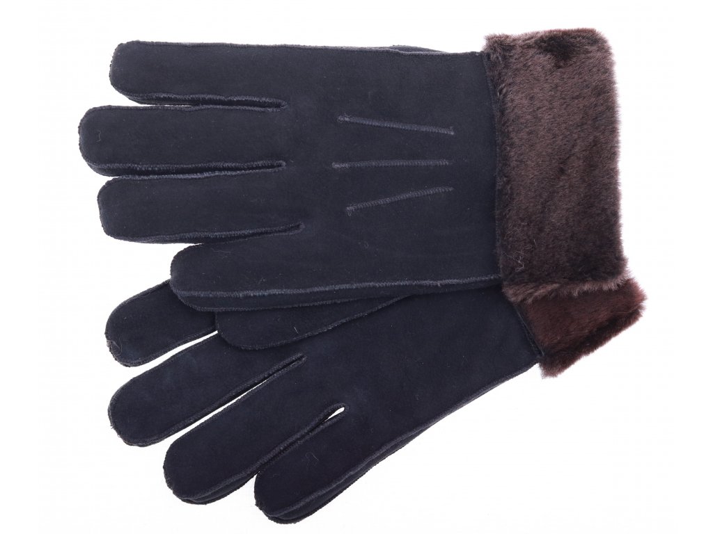 Kožešinové rukavice prstové PR61 černé velur vel. L/XL