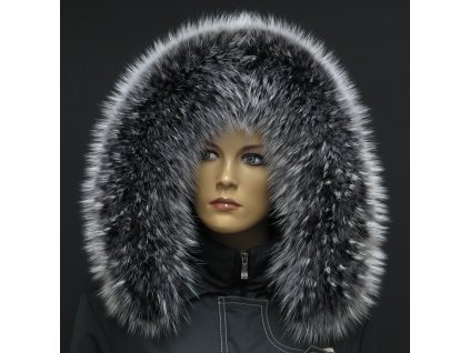 Kožešinový lem límec na kapuci z finského mývalovce 10028 BLACK & WHITE