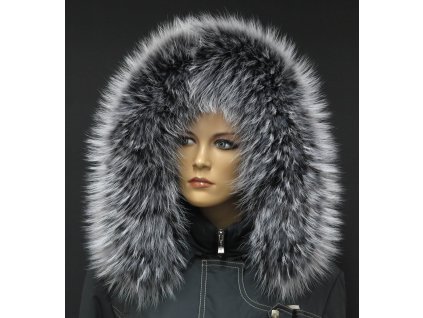 Kožešinový lem límec na kapuci z finského mývalovce 10031 BLACK & WHITE