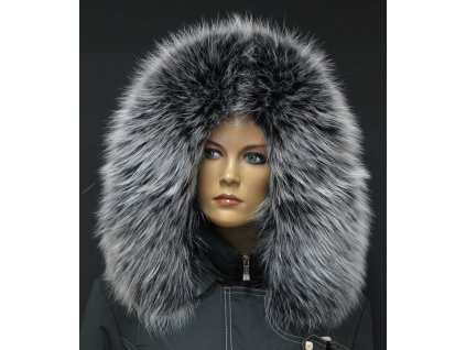 Kožešinový lem límec na kapuci z finského mývalovce 10034 BLACK & WHITE