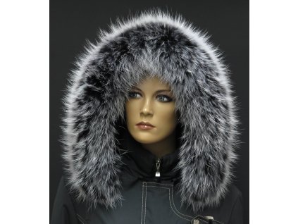 Kožešinový lem límec na kapuci z finského mývalovce 10034 BLACK & WHITE