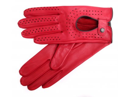 Dámské kožené řidičské rukavice 3034 červené perforované