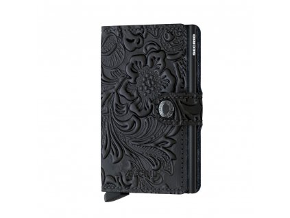 Dámské kožené pouzdro na karty SECRID Miniwallet Ornament Black černé květinové