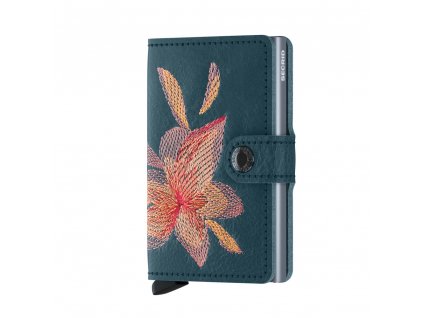 Kožená peněženka SECRID Miniwallet Stitch Linea Magnolia Petrolio petrolejová s výšivkou