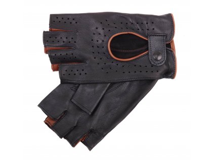 Dámské kožené řidičské rukavice 3000BP bezprstové černé s koňakovými detaily