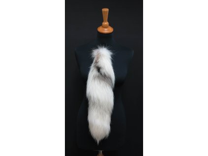 Kožešinový ohon z platinové lišky O151 šedobílý 48 cm