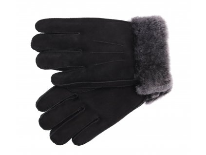 Kožešinové rukavice prstové PR78 černé s melírovaným vlasem kožešiny - povrch velur vel. L/XL