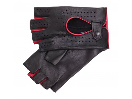 Dámské kožené řidičské rukavice 3034BP bezprstové černé s tmavě červenými detaily