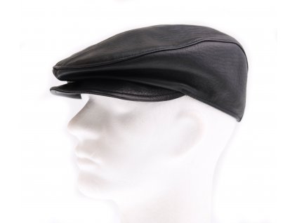 Pánska kožená čapica so šiltom – bekovka BE16 čierna hladká teľacina