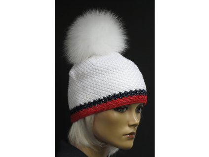 Dámska pletená čiapka s kožušinovým brmbolcom R-Jet 666 biela