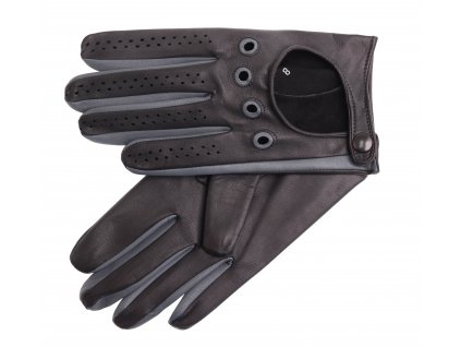 Pánské kožené řidičské rukavice 1448P černá s grafitovými detaily