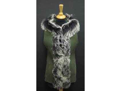 Dámská kožešinová vesta s kapucí ze španělské ovčiny VE27 zelená