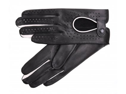 Dámské kožené řidičské rukavice 3034 prstové černé s bílými detaily