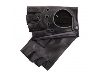 Pánské kožené řidičské rukavice 1448BP bezprsté černé s grafitovými detaily (Velikost 8 1/2")