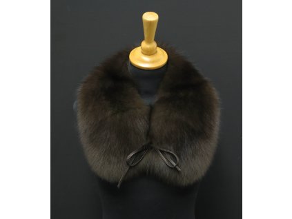 Kožešinový límec z lišky kulatý + kožené šňůrky L295 tmavě hnědý