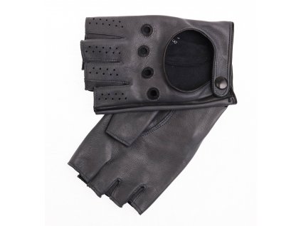 Pánské kožené řidičské rukavice 1448BP bezprsté grafitové s černými detaily