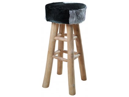 Masivní dřevěná barová židle s pravou kožešinou Fellhof černobílá