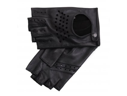 Dámske kožené vodičské rukavice Špongr ELISE bezprstové čierne perforované