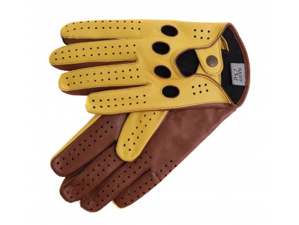 Pánské kožené řidičské rukavice BOHEM žluté/koňak s podšívkou NanoAg