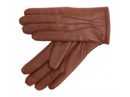Koňakovo hnedé kožené rukavice Špongr BARON zateplené ovčou kožušinou