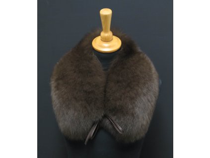 Kožešinový límec z lišky kulatý + kožené šňůrky L316 hnědý