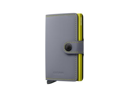 Kožené pouzdro na karty SECRID Miniwallet Matte Grey & Lime šedé se žlutým prošíváním