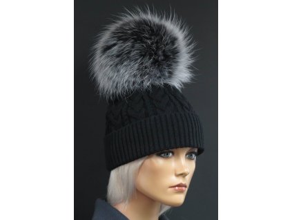 Luxusní pletená čepice s kožešinovou bambulí R-Jet 691 černá
