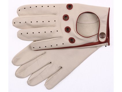 Pánské kožené řidičské rukavice 1448P světlé břízové s hnědými detaily