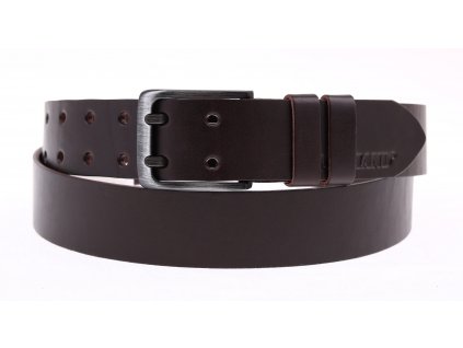 Pánský kožený opasek Black Hand se dvěma trny 005-93 tmavě hnědý - NADMĚRNÁ DÉLKA